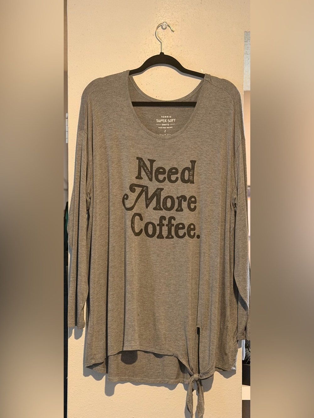 Torrid super soft gray Need More Coffee tie front tunic tee - Picture 1 of 4